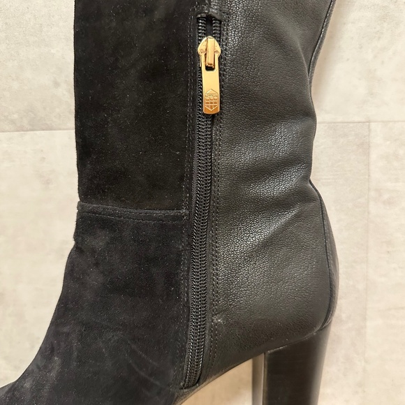 Vince Camuto tall black leather & suede heeled boots size 9 1/2 - Picture 5 of 12